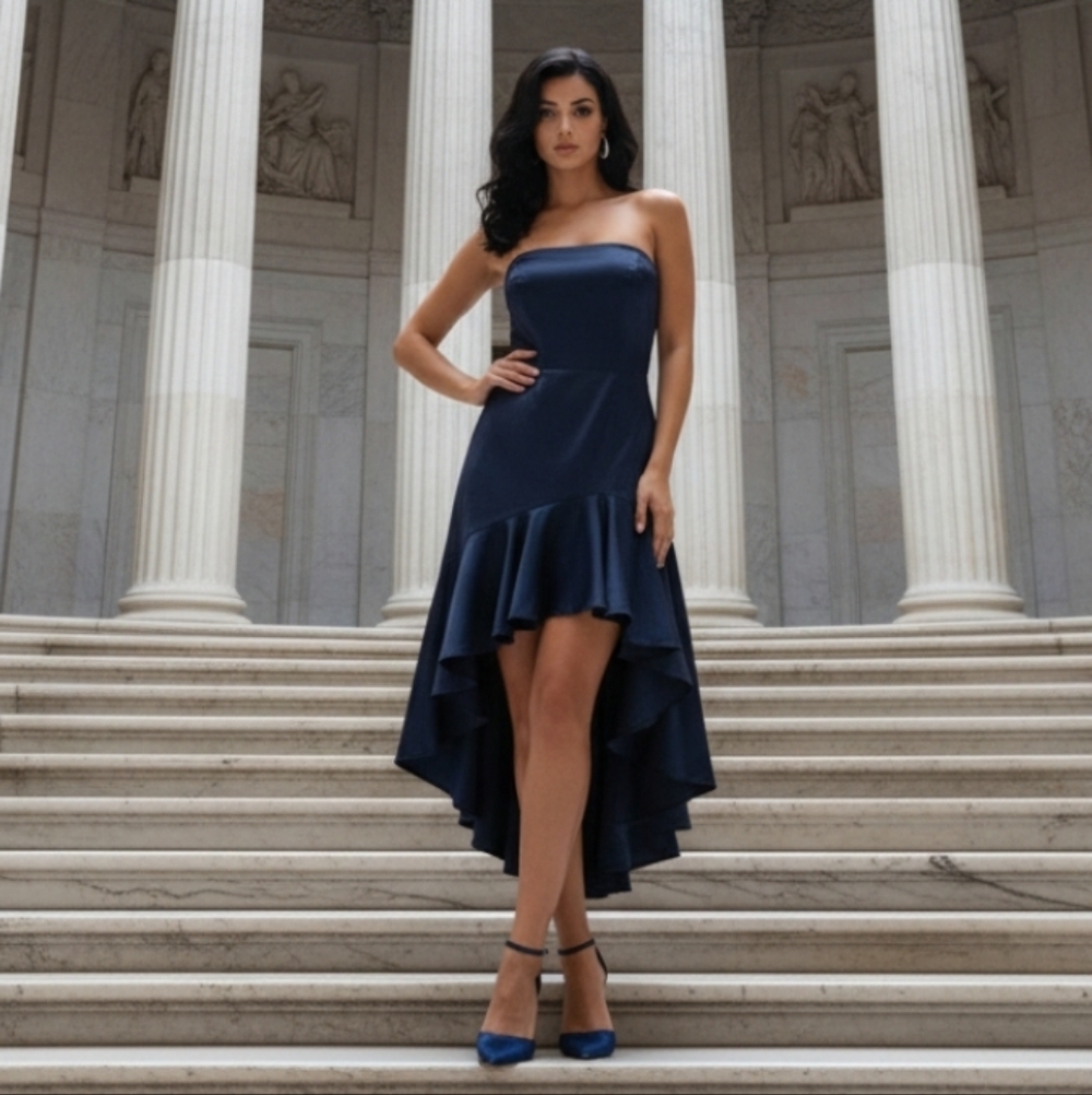 Marthea Strapless Dress Fit & Flare Asymmeyrical Black Size Medium